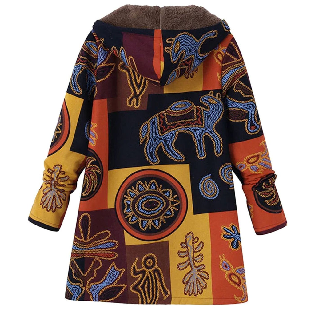 Women's Hooded Sherpa-Lined Winter Floral Coat - Orange