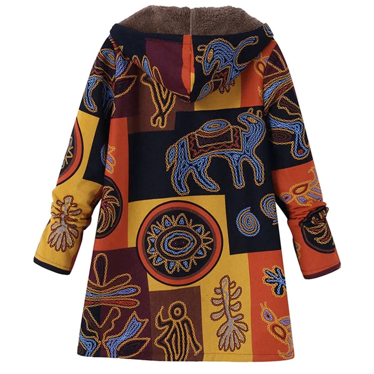 Women's Hooded Sherpa-Lined Winter Floral Coat - Orange