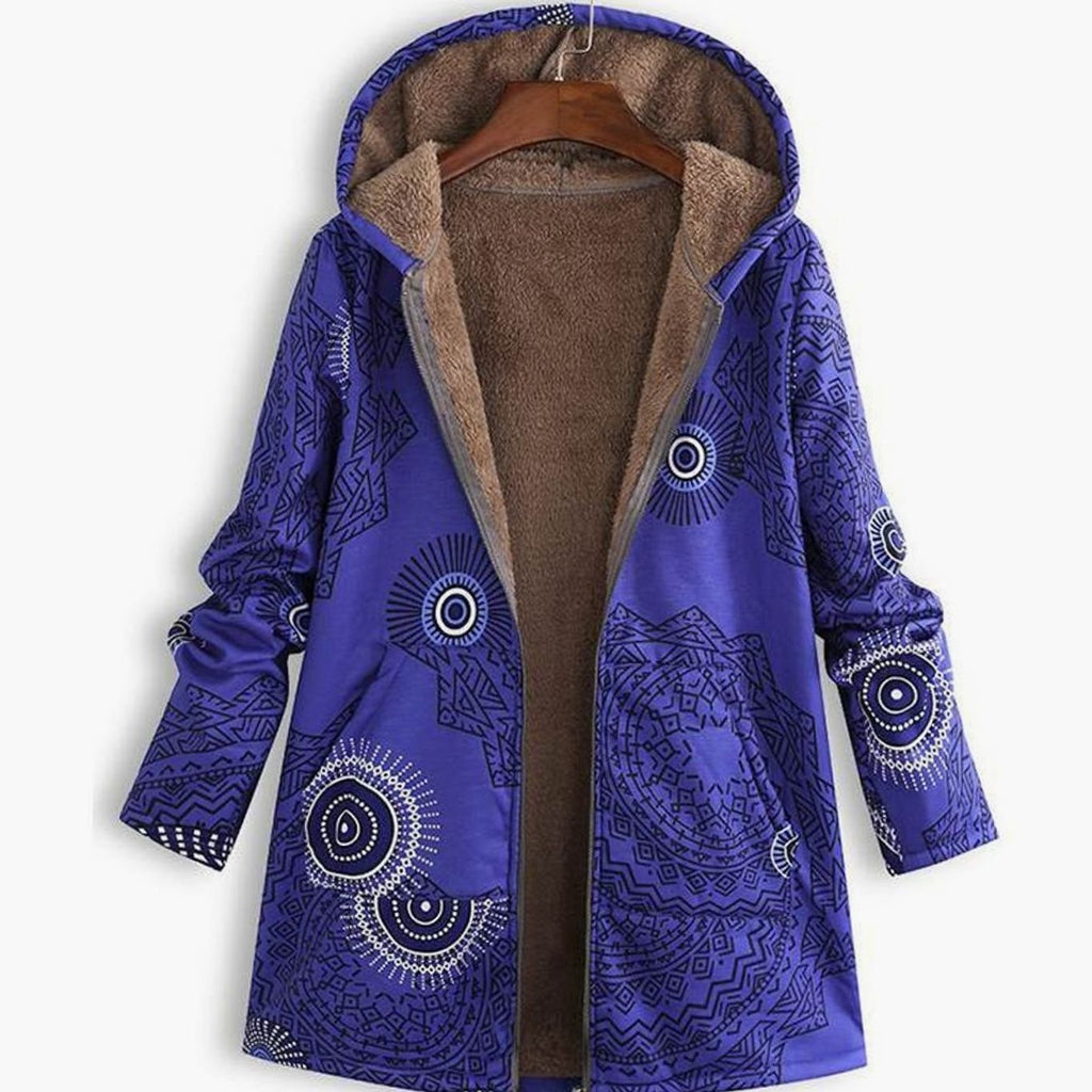 Women's Hooded Sherpa-Lined Winter Floral Coat - Purple