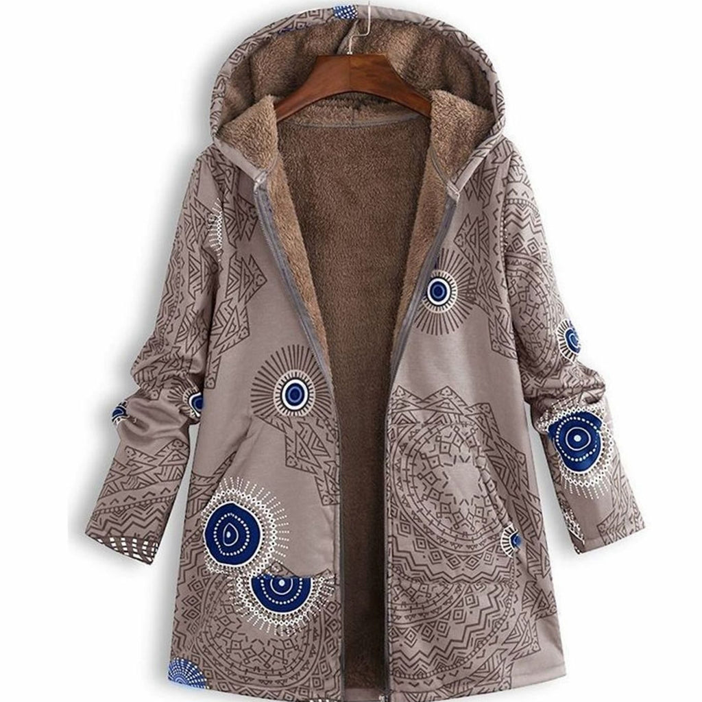 Women's Hooded Sherpa-Lined Winter Floral Coat - Gray