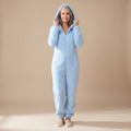 Women's Hooded Teddy Fleece Full-Length Zip-Up Onesie - Sky Blue