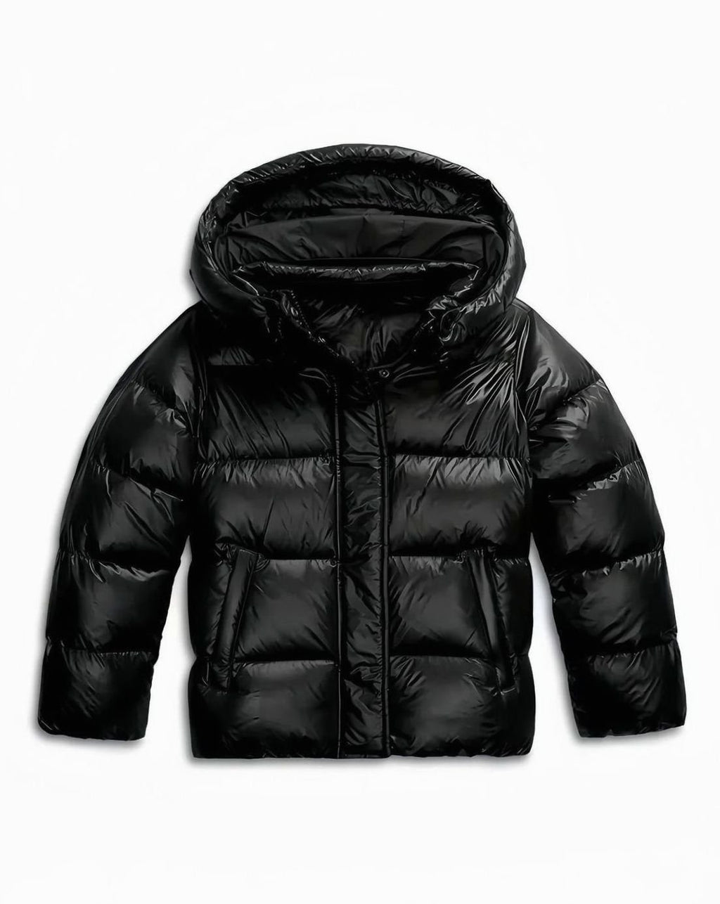 Women's Hooded Windproof Cropped Puffer Winter Coat - Black