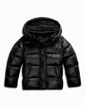Women's Hooded Windproof Cropped Puffer Winter Coat - Black