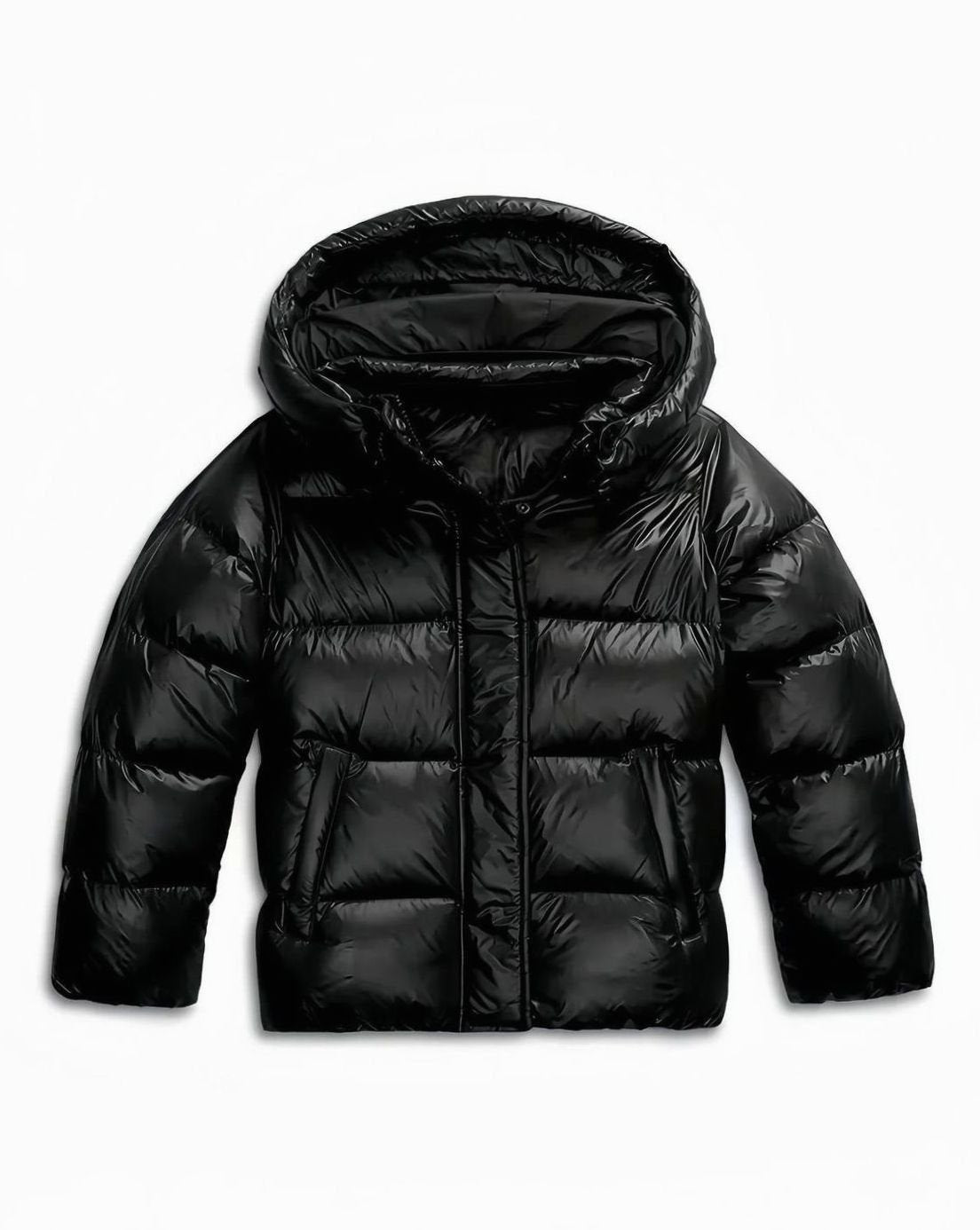 Women's Hooded Windproof Cropped Puffer Winter Coat - Black