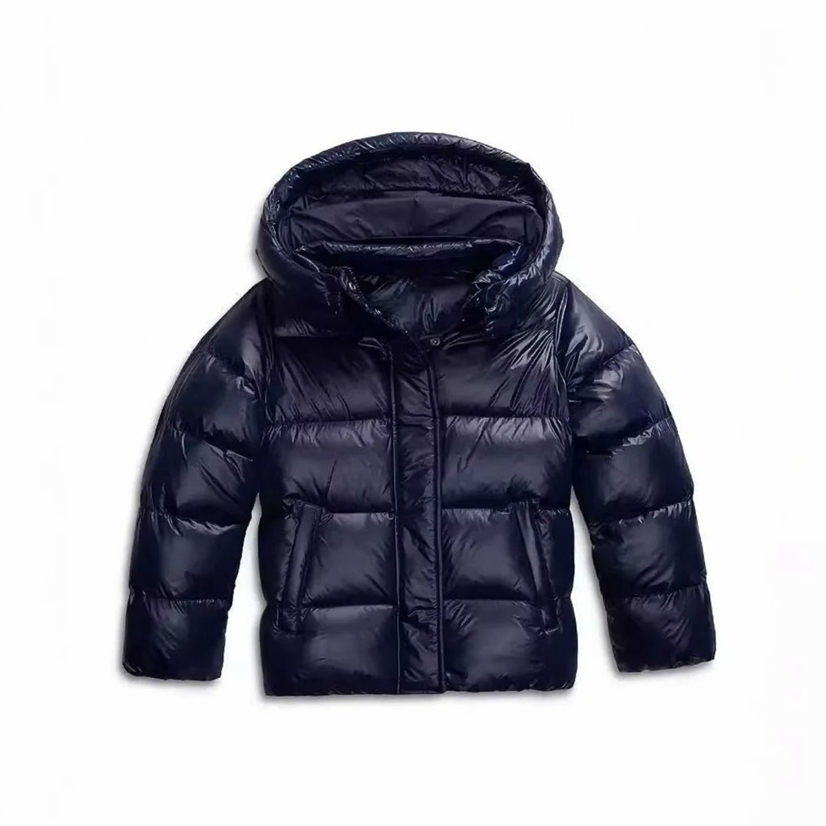 Women's Hooded Windproof Cropped Puffer Winter Coat - Navy