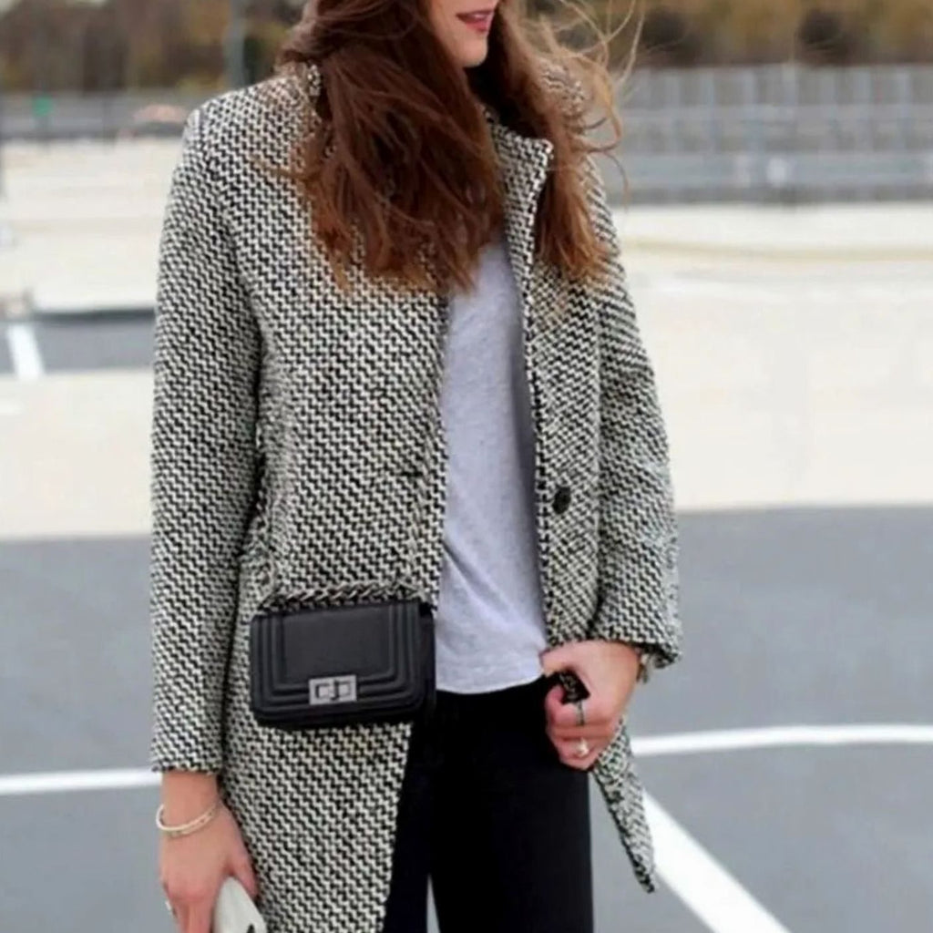 Women's Houndstooth Structured Longline Long Coat