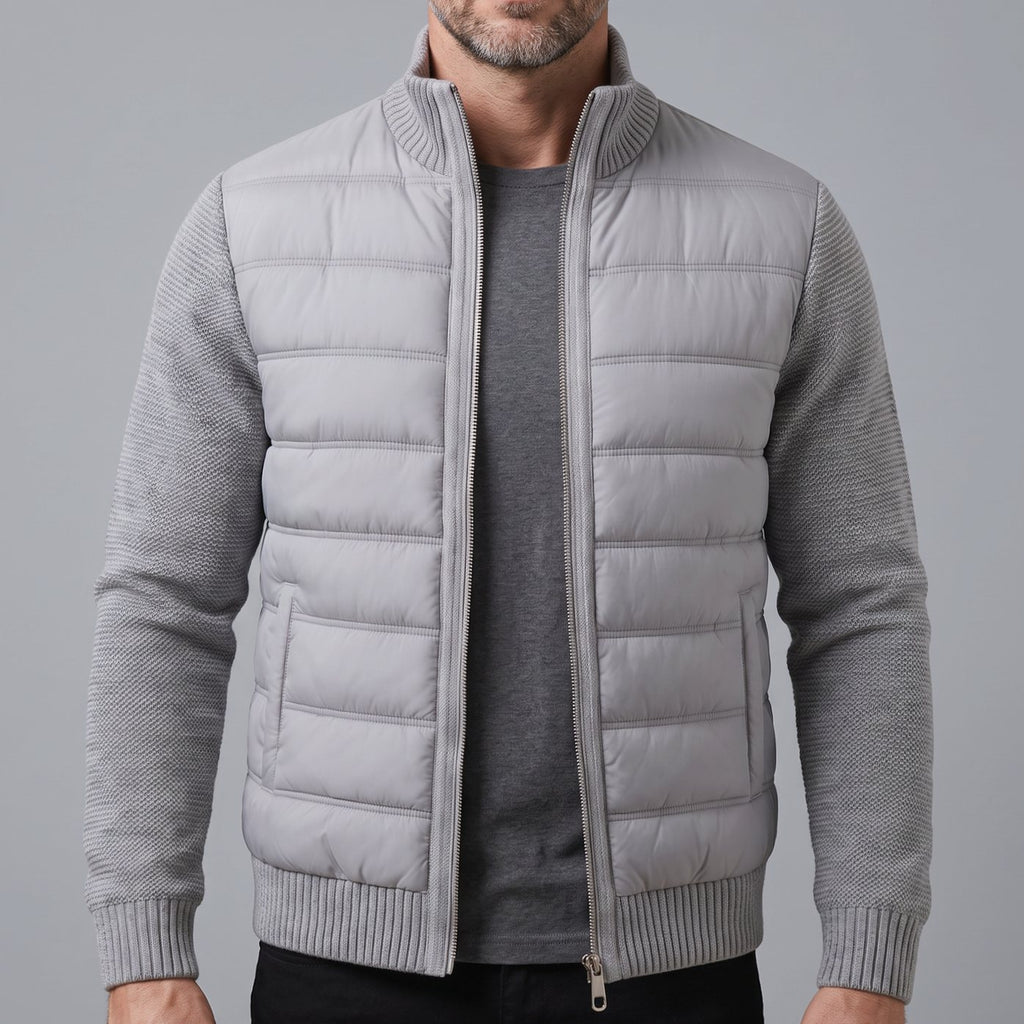 Women's Hybrid Quilted Jacket Fleece-Sleeve Full-Zip Puffer