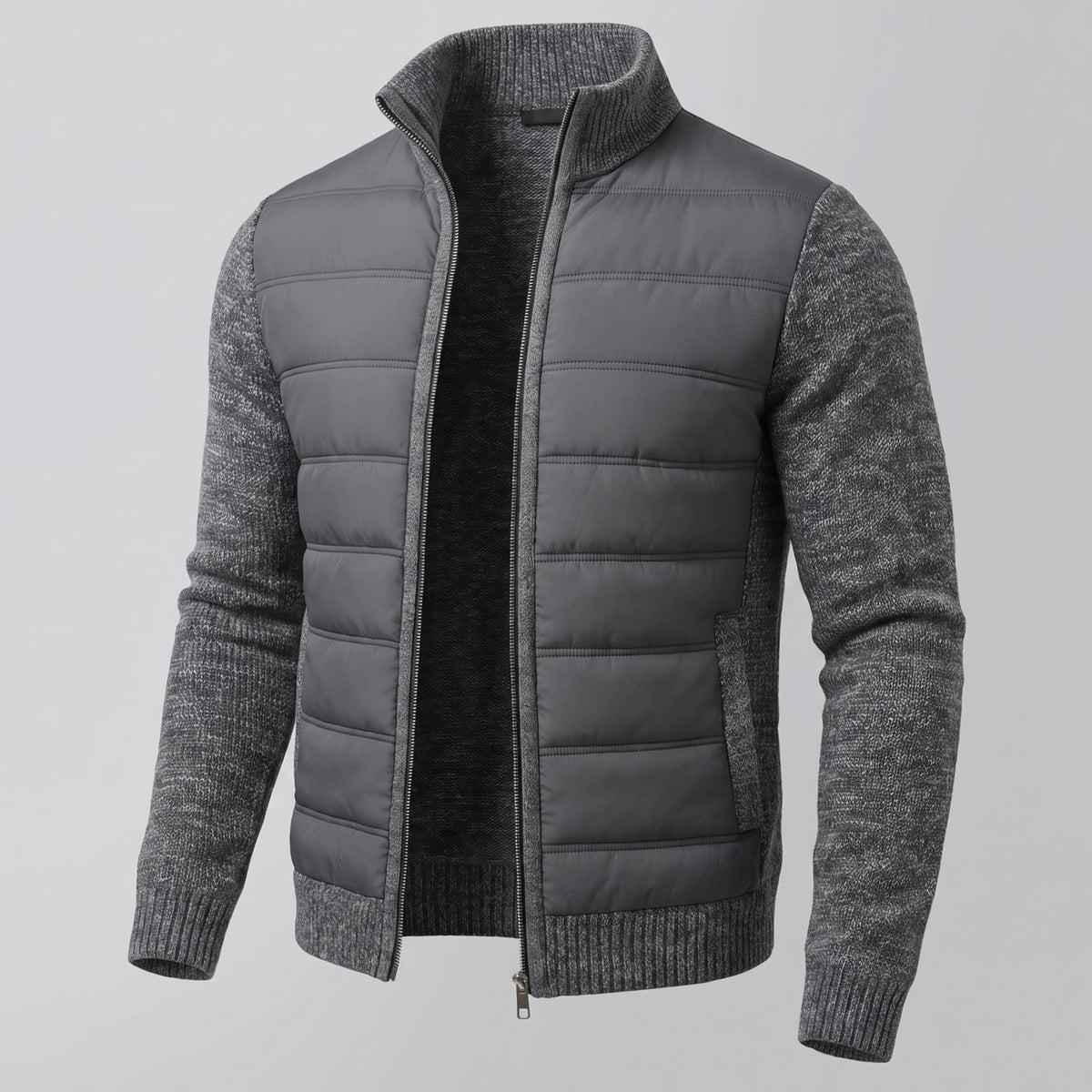Women's Hybrid Quilted Jacket Fleece-Sleeve Full-Zip Puffer
