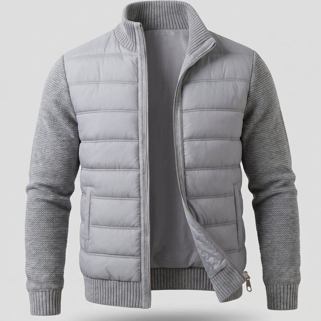 Women's Hybrid Quilted Jacket Fleece-Sleeve Full-Zip Puffer - Dark Gray