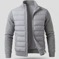 Women's Hybrid Quilted Jacket Fleece-Sleeve Full-Zip Puffer - Dark Gray
