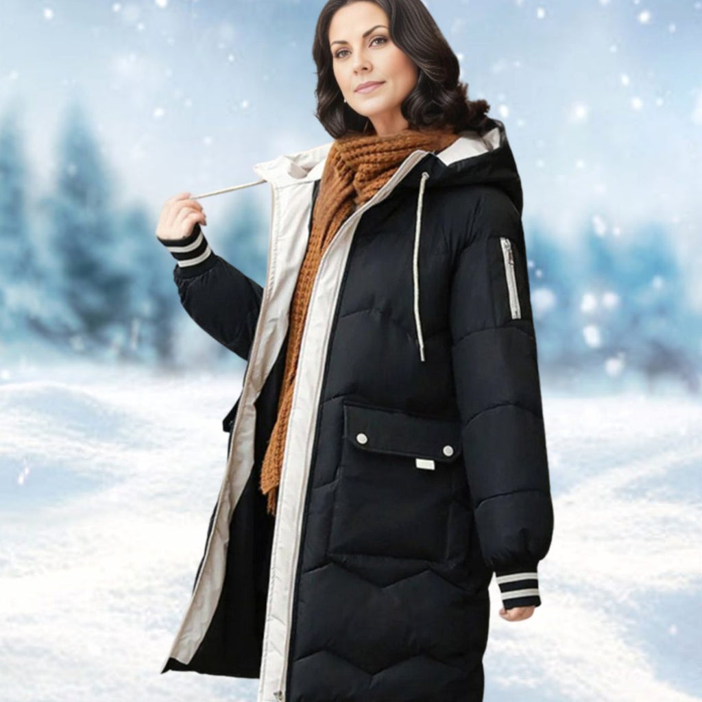 Women's Insulated Hooded Long Puffer Winter Coat - Black