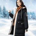 Women's Insulated Hooded Long Puffer Winter Coat - Black