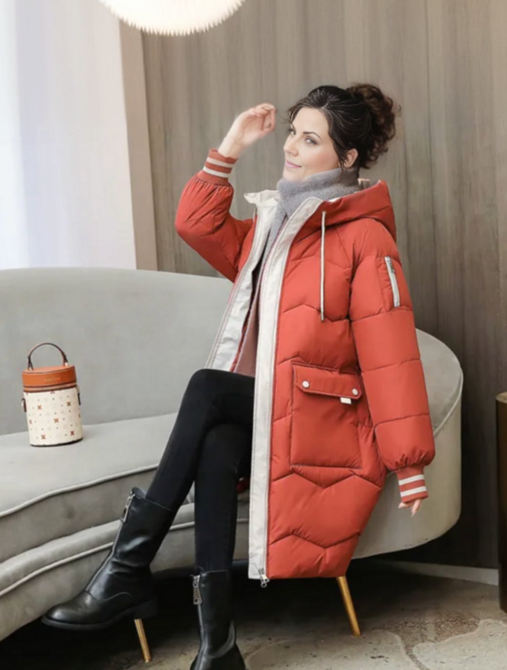 Women's Insulated Hooded Long Puffer Winter Coat - Red