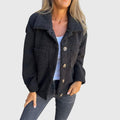 Women's Jacket Cozy Sherpa Button-Front Lapel Coat - Black