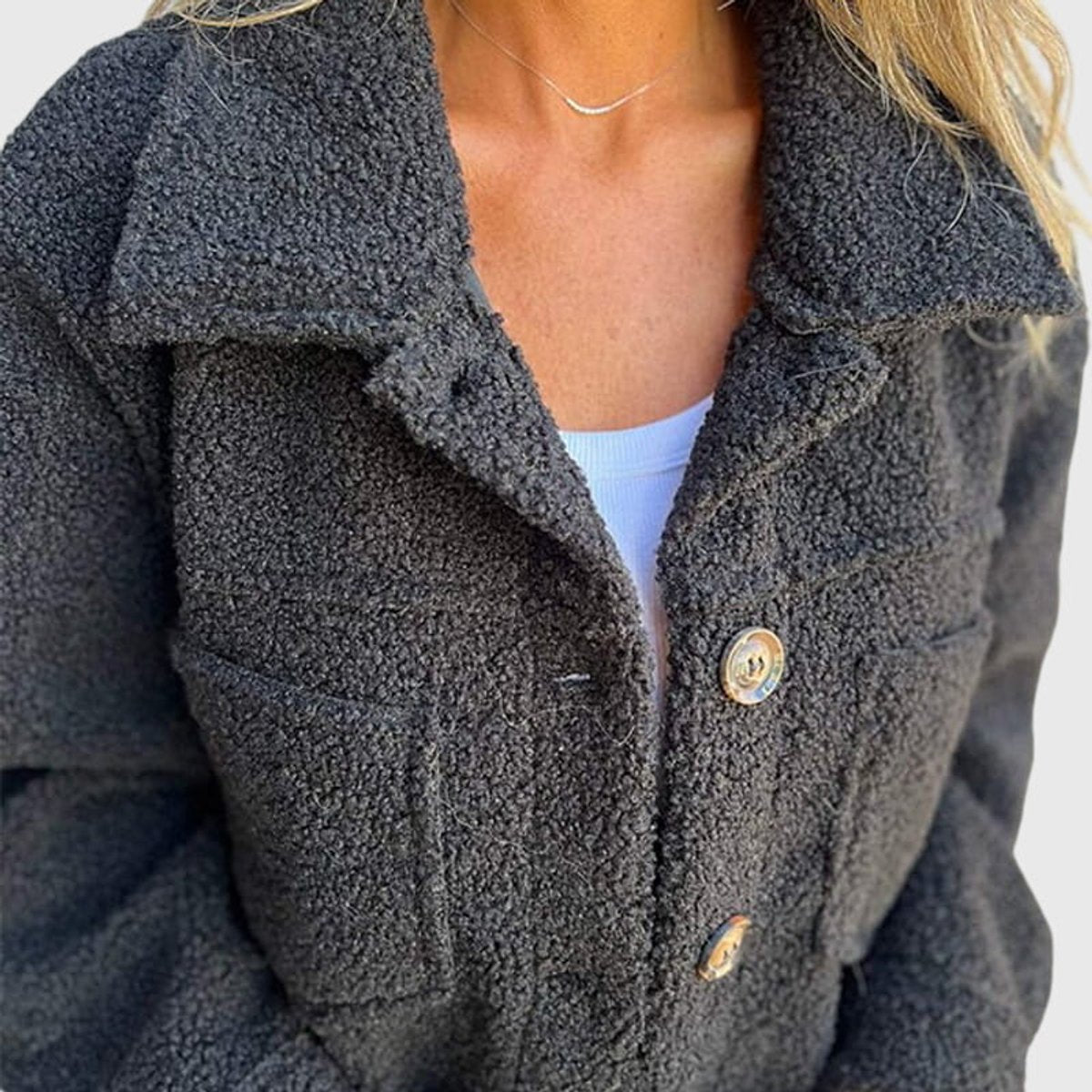 Women's Jacket Cozy Sherpa Button-Front Lapel Coat