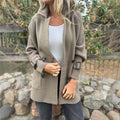 Women's Jacket Double-Breasted Cable-Knit Sleeve Coat - Taupe
