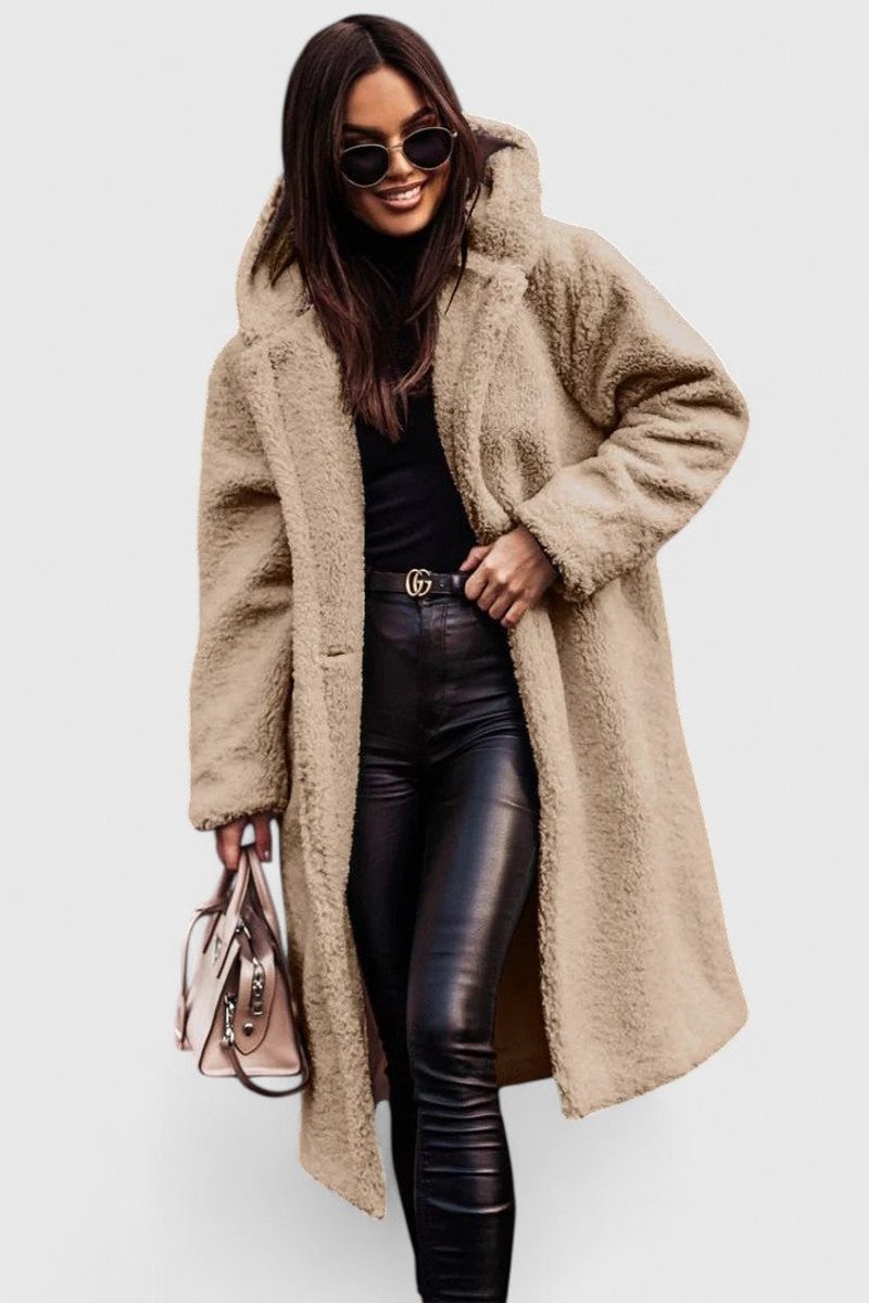 Women's Jacket Long Teddy Coat Oversized Sherpa Fleece - Beige