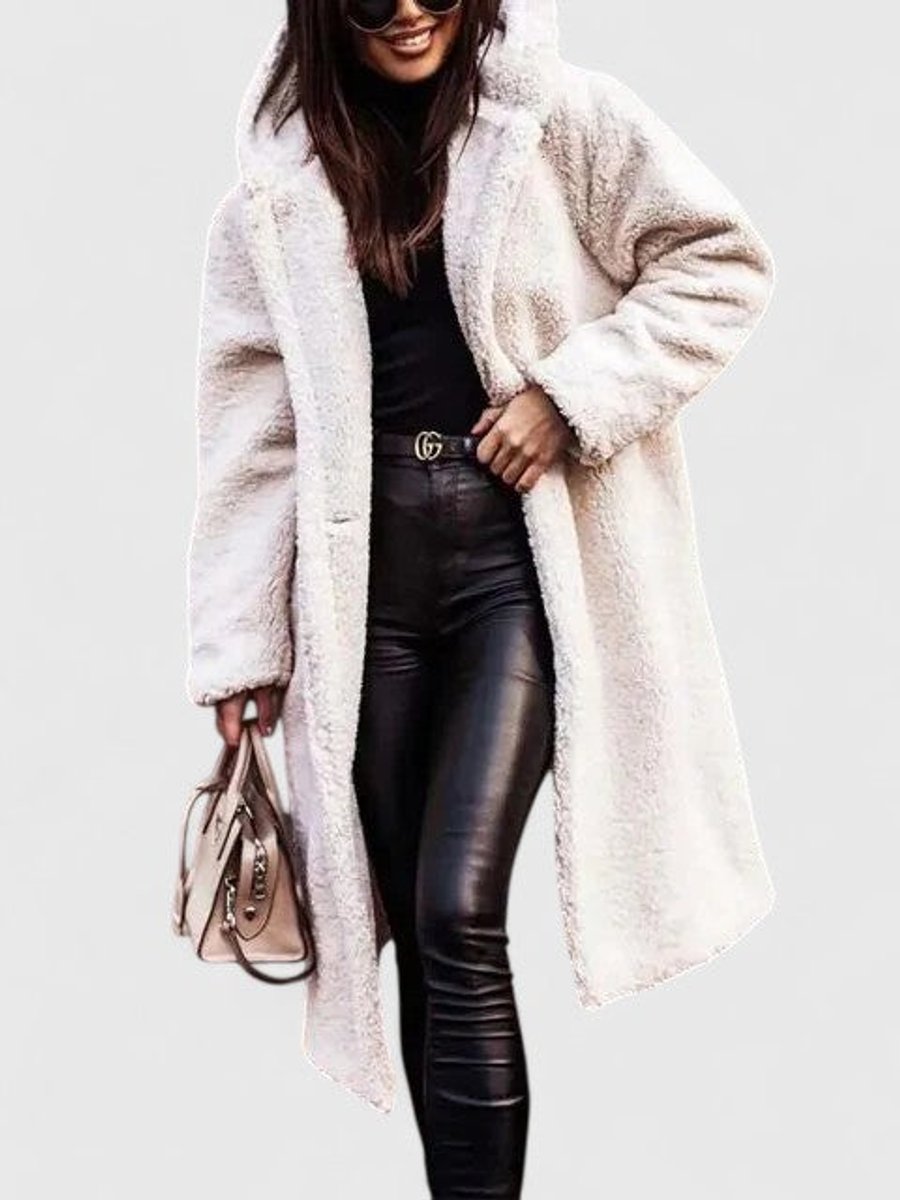Women's Jacket Long Teddy Coat Oversized Sherpa Fleece - White