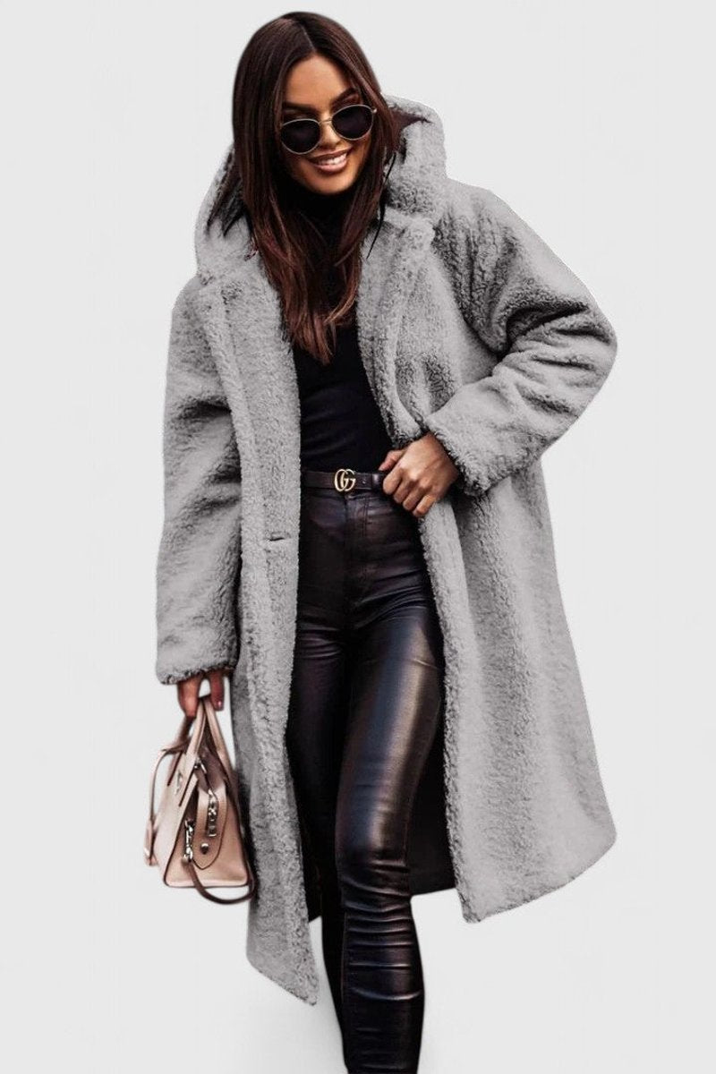 Women's Jacket Long Teddy Coat Oversized Sherpa Fleece - Gray