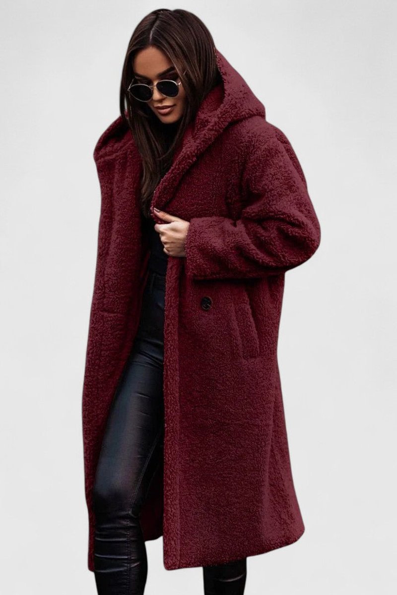 Women's Jacket Long Teddy Coat Oversized Sherpa Fleece - Red