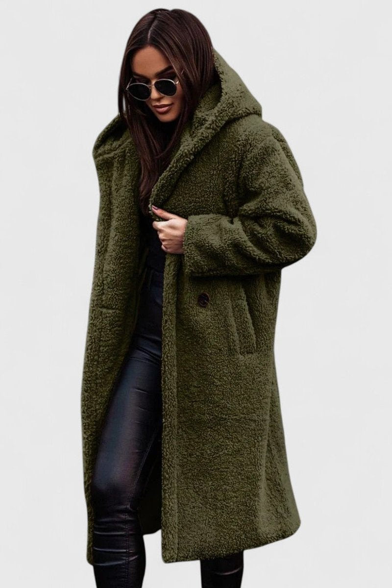 Women's Jacket Long Teddy Coat Oversized Sherpa Fleece - Green
