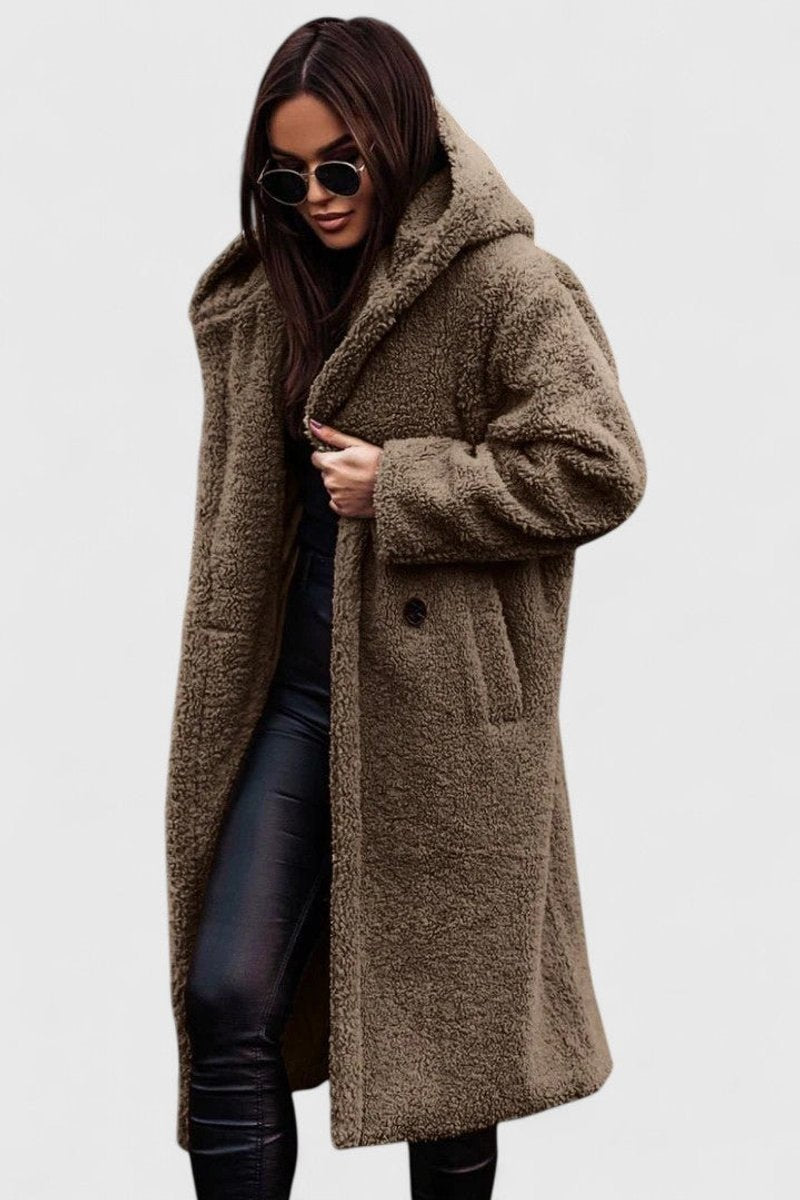 Women's Jacket Long Teddy Coat Oversized Sherpa Fleece - Khaki