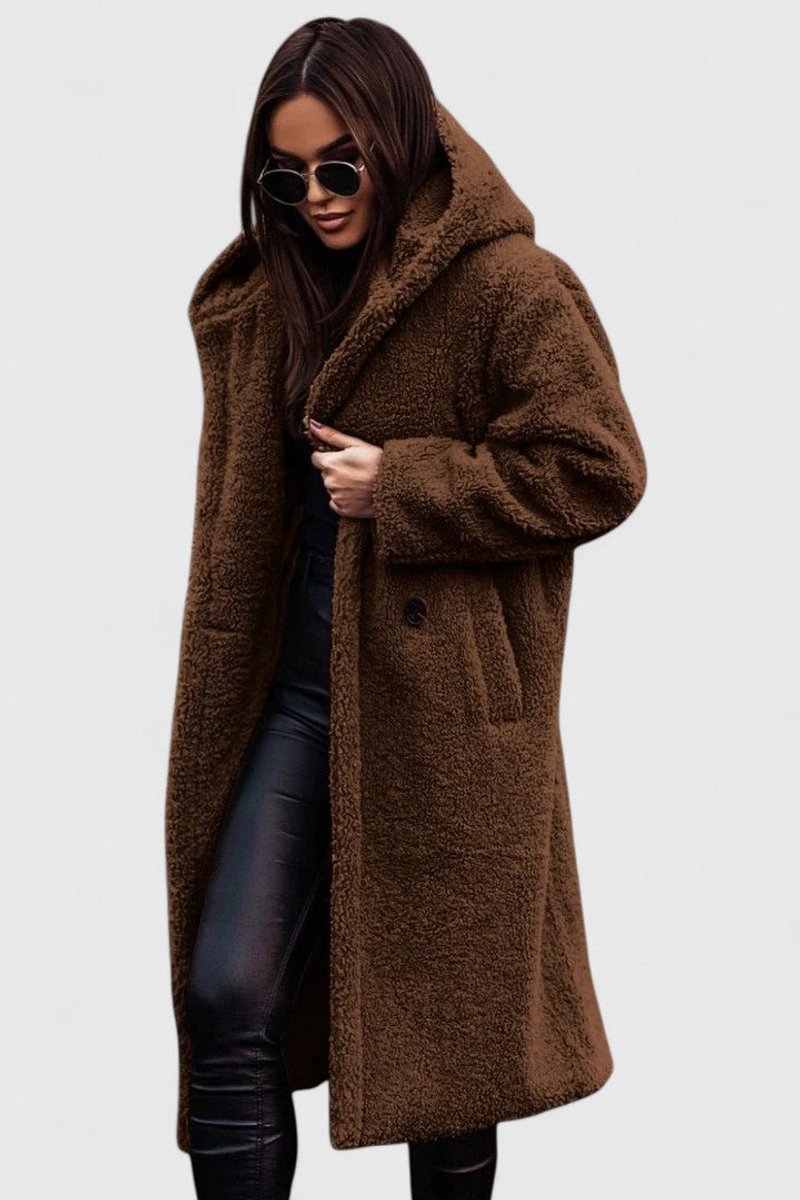 Women's Jacket Long Teddy Coat Oversized Sherpa Fleece - Brown