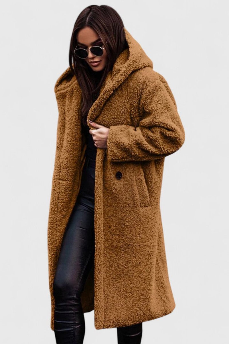Women's Jacket Long Teddy Coat Oversized Sherpa Fleece - Light Brown