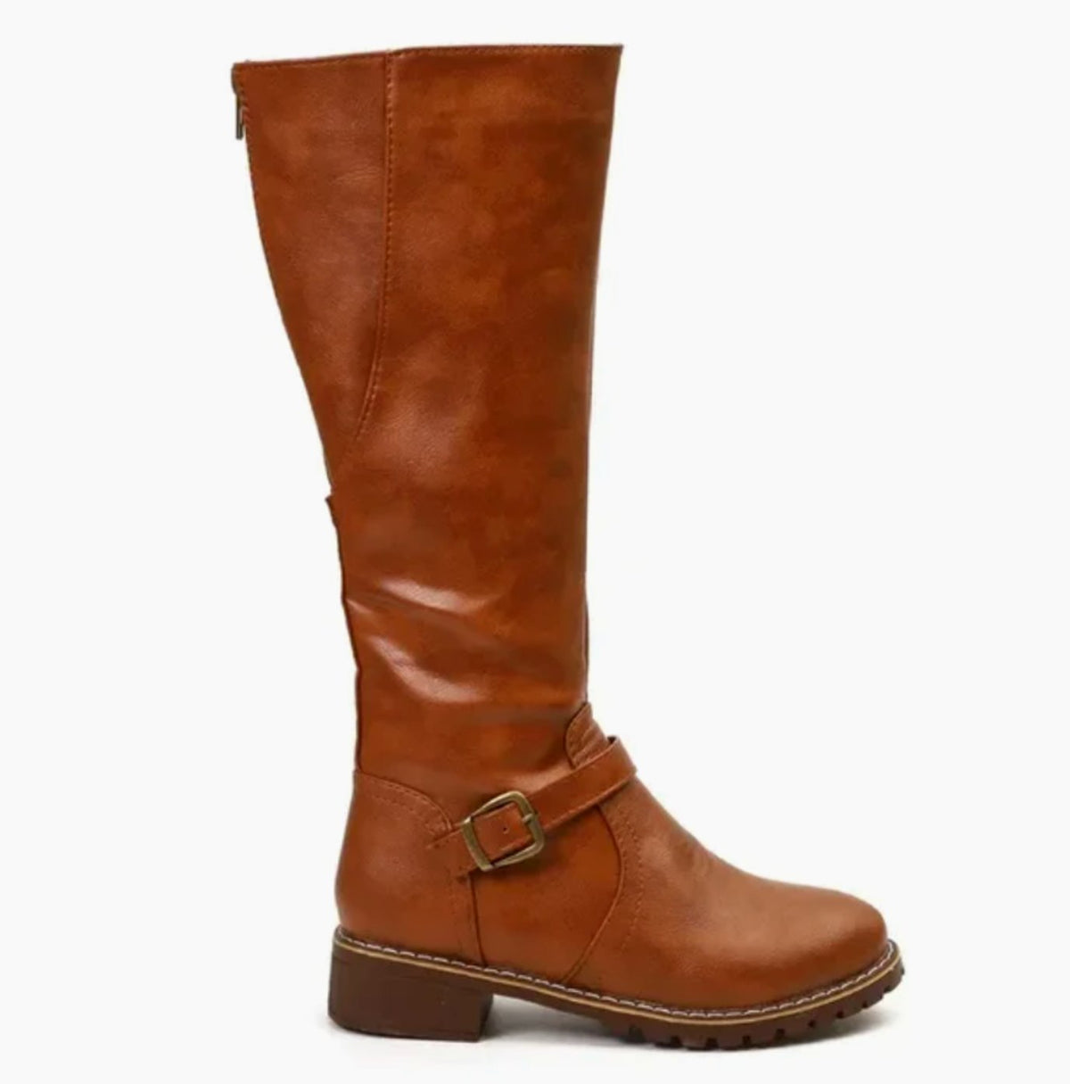 Women's Knee-High Buckle Strap Block Heel Riding Boots