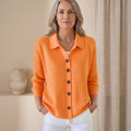 Women's Knit Button-Up Lapel Cardigan Sweater Relaxed Fit - Orange