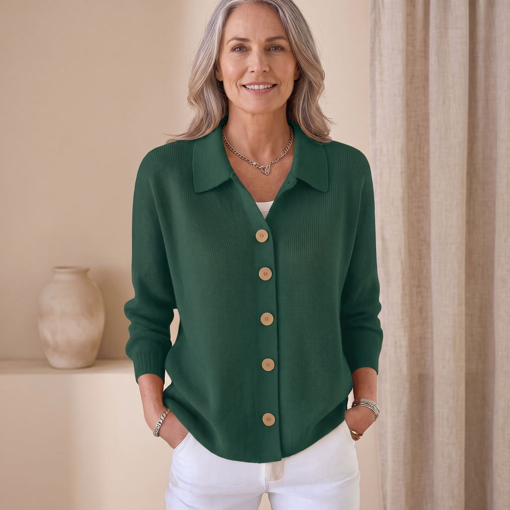 Women's Knit Button-Up Lapel Cardigan Sweater Relaxed Fit