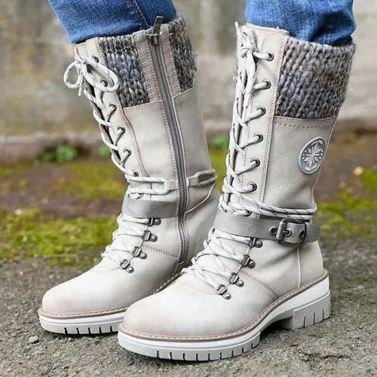 Women's Knit Cuff Lace-Up Side-Zip Winter Boots