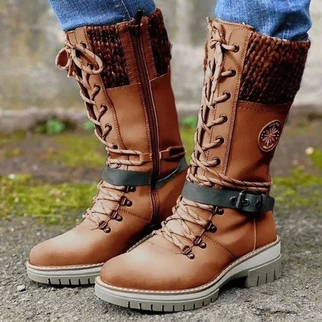 Women's Knit Cuff Lace-Up Side-Zip Winter Boots