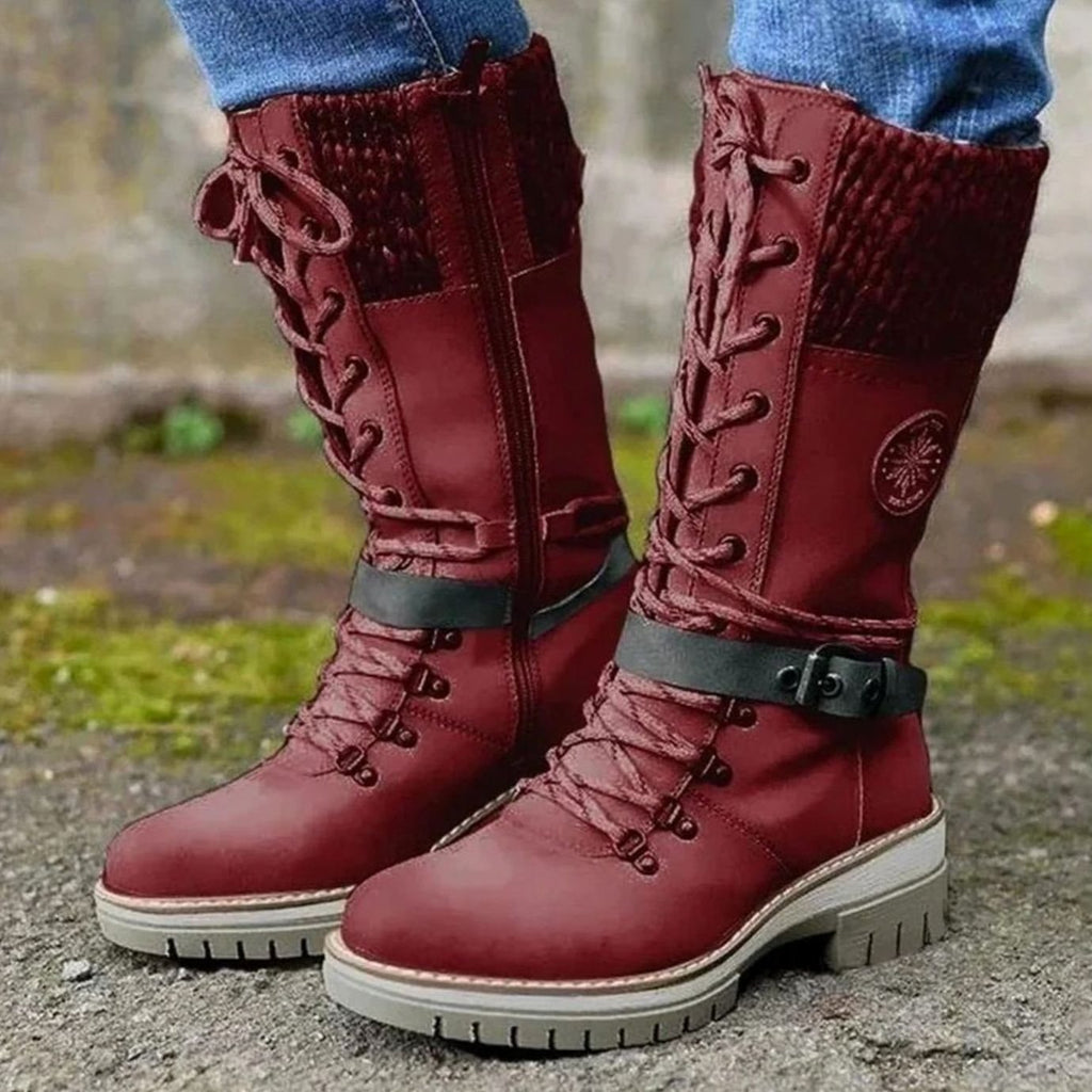 Women's Knit Cuff Lace-Up Side-Zip Winter Boots