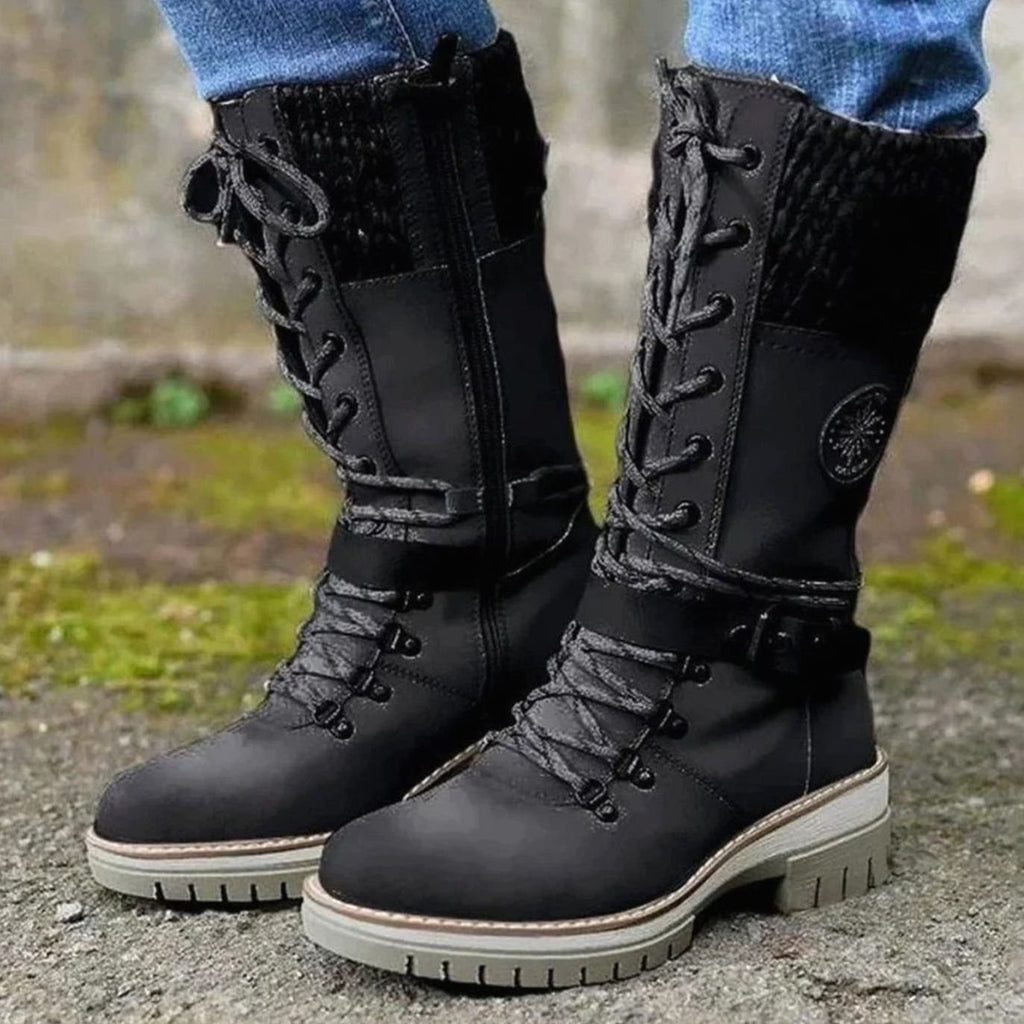 Women's Knit Cuff Lace-Up Side-Zip Winter Boots