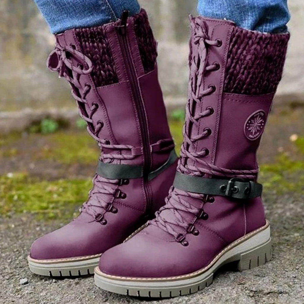Women's Knit Cuff Lace-Up Side-Zip Winter Boots