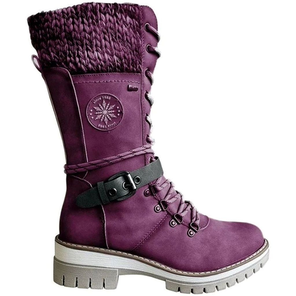 Women's Knit Cuff Lace-Up Side-Zip Winter Boots - Purple