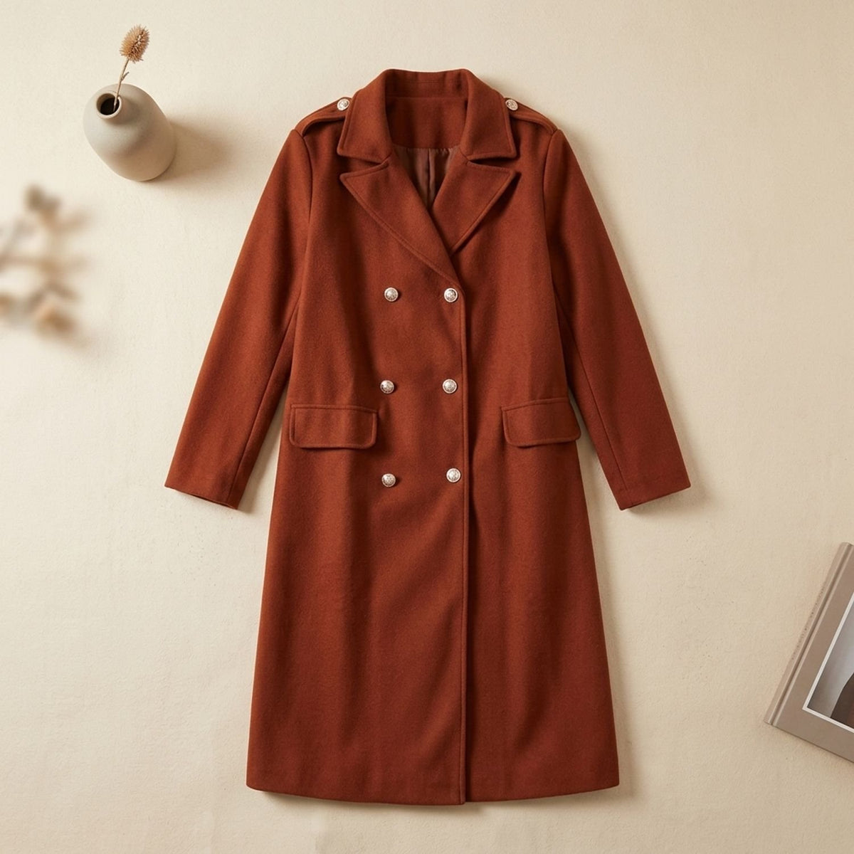Women's Korean Wool Coat Double-Breasted Elegant Fit