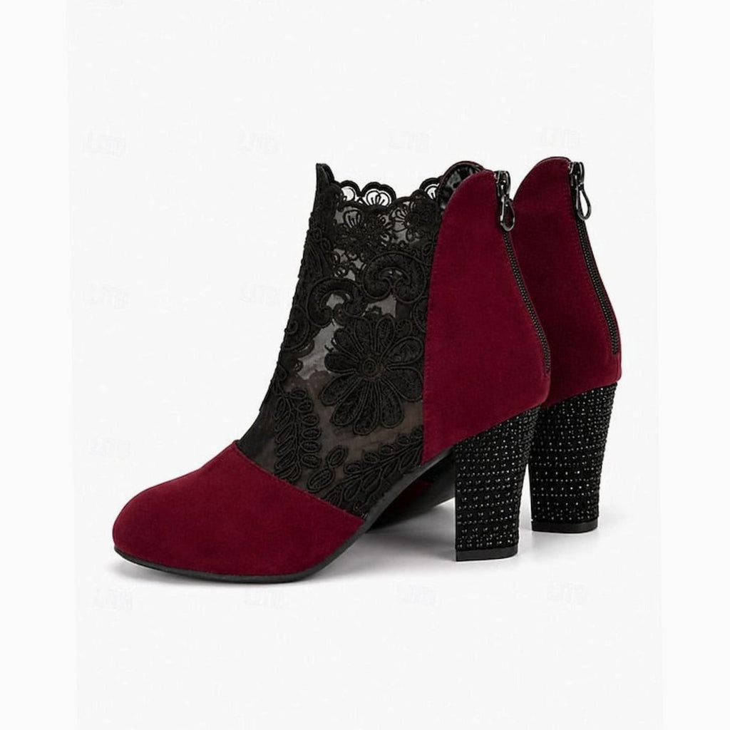 Women's Lace-Overlay Block Heel Ankle Boots