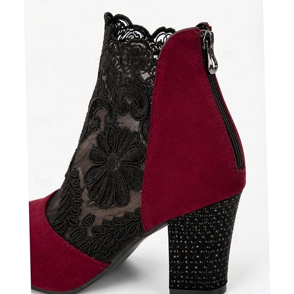 Women's Lace-Overlay Block Heel Ankle Boots