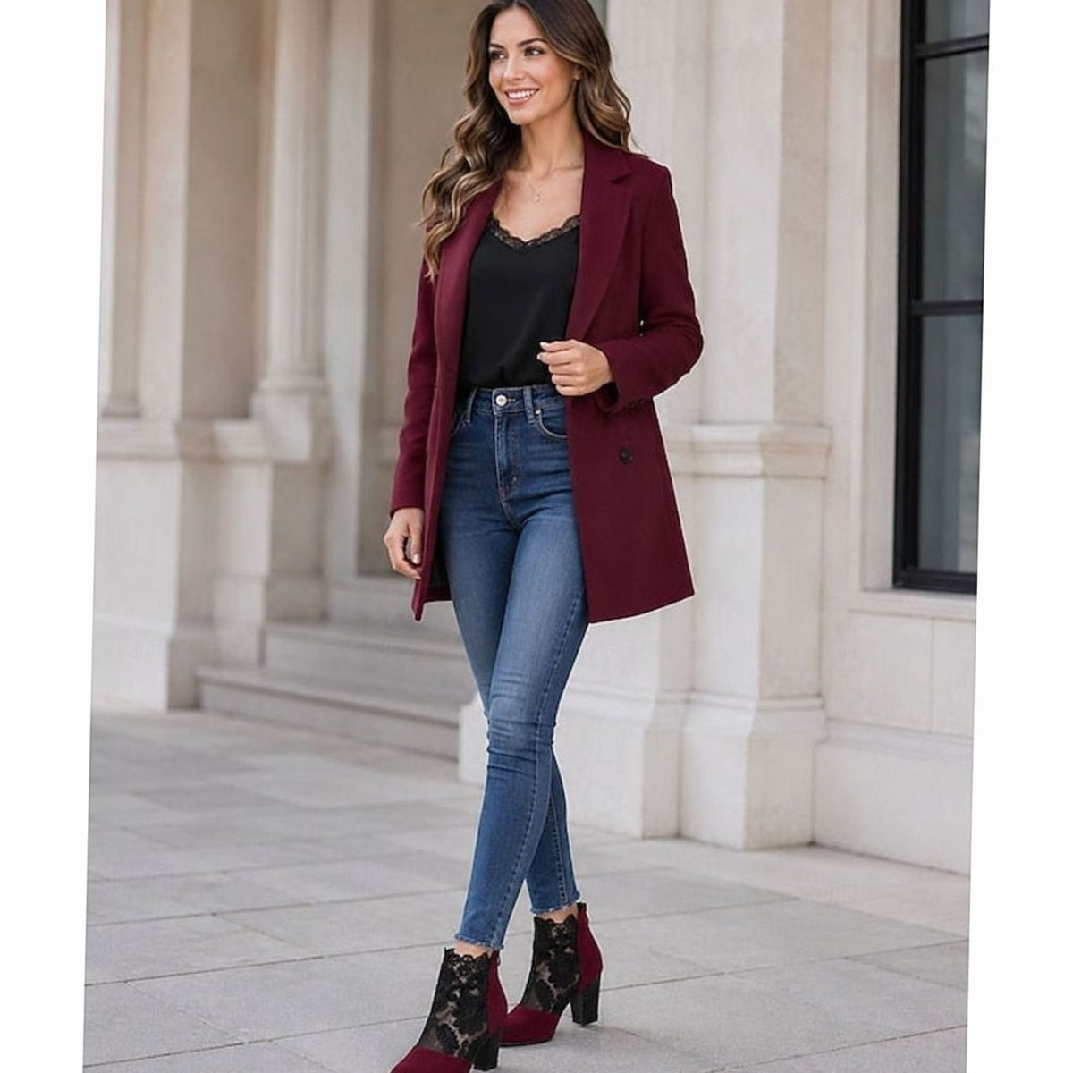 Women's Lace-Overlay Block Heel Ankle Boots