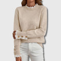 Women's Lace-Trim Button-Cuff Knit Sweater - Apricot