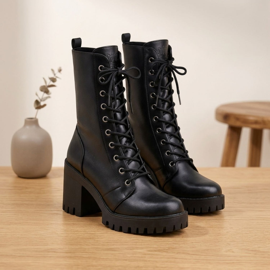 Women's Lace-Up Chunky Heel Mid-Calf Combat Boots