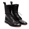 Women's Lace-Up Flat Combat Style Boots Cap-Toe Leather - Black