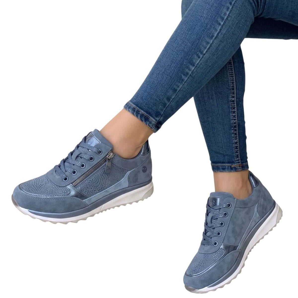 Women's Lace-Up Side-Zip Comfort Platform Sneakers - Blue