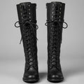 Women's Lace-Up Studded Block Heel Knee-High Boots - Black