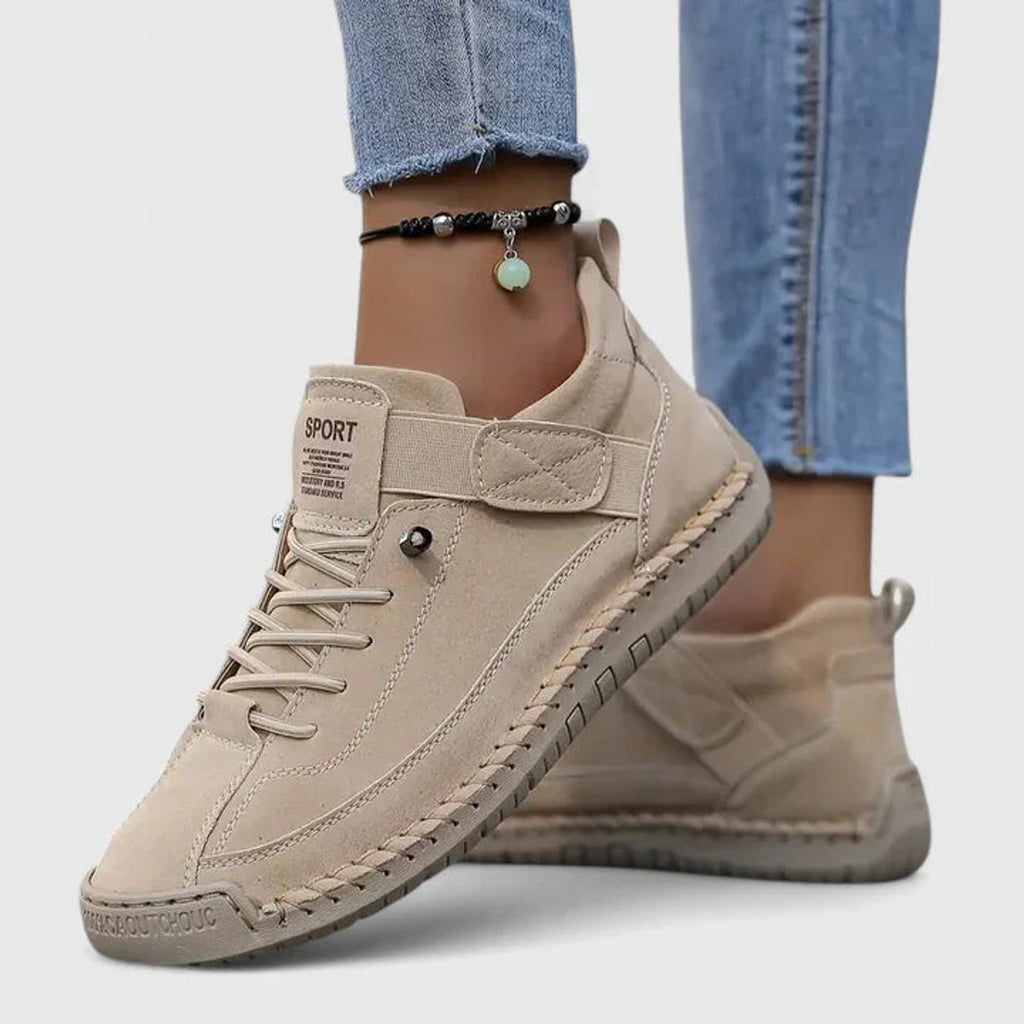 Women's Lace-Up Velcro Strap Low-Top Comfort Sneakers - Beige