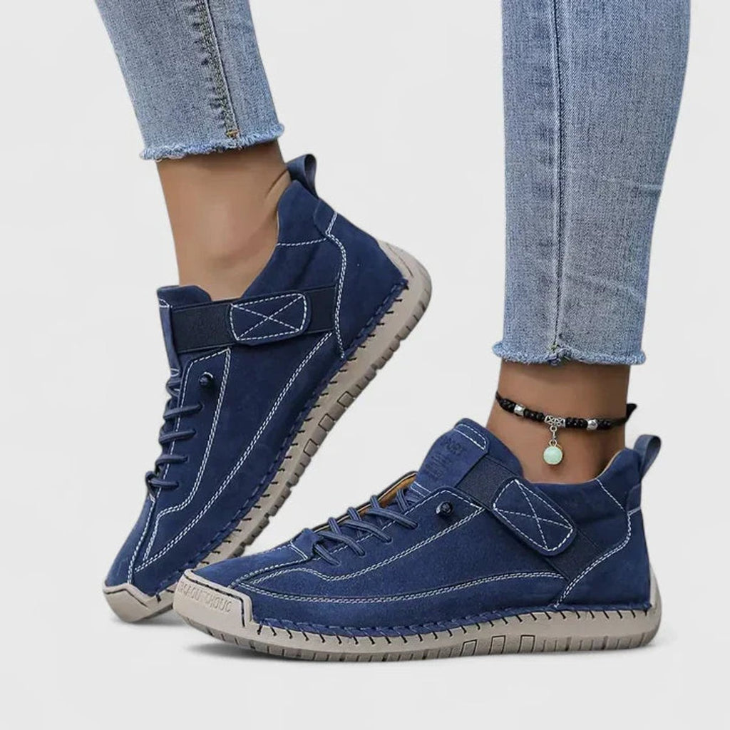 Women's Lace-Up Velcro Strap Low-Top Comfort Sneakers - Blue
