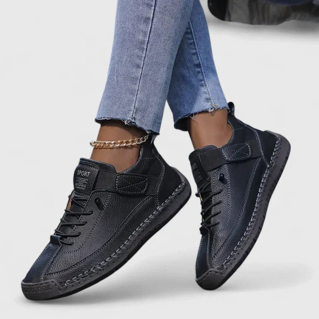 Women's Lace-Up Velcro Strap Low-Top Comfort Sneakers - Black