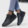 Women's Lace-Up Velcro Strap Low-Top Comfort Sneakers - Black
